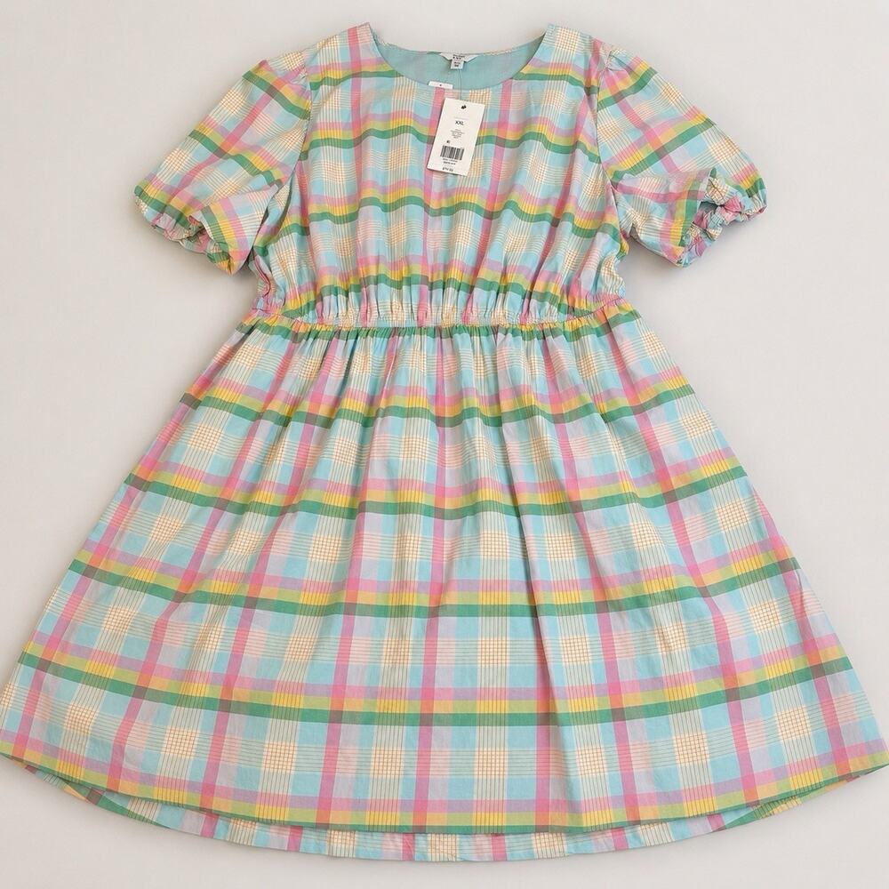 NWT Crown & Ivy XXL Pastel Plaid Dress Puff Sleeve Spring Easter